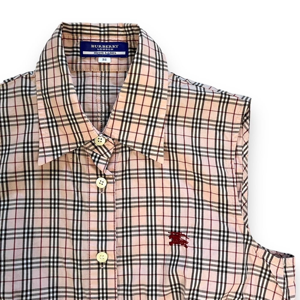 BURBERRY Blue Label PINK Sleeveless NOVA Check PLAID Button Up Shirt TANK TOP 38